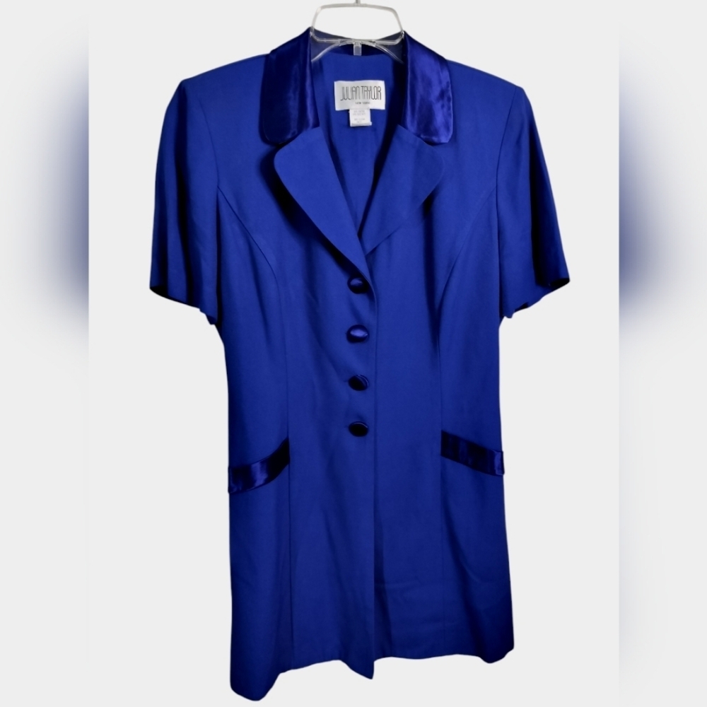 3118)Vintage Julian Taylor Deep Blue Short Sleeve Button Front Mini Dress Size 8